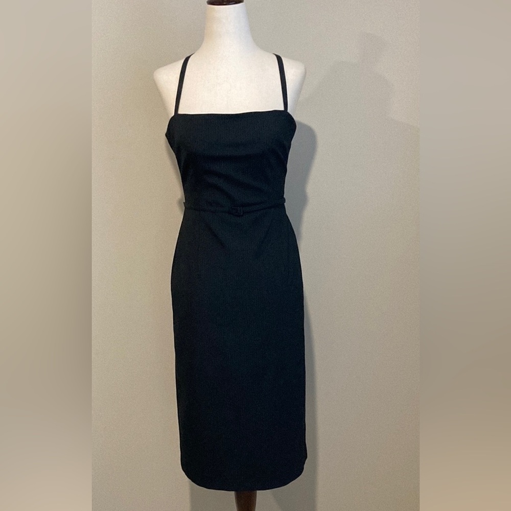 BCBGMaxAzaria Black Pinstripe Backless Midi Dress Size 2